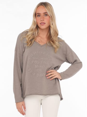 Zwillingsherz Pullover "Positive Mind" in Taupe