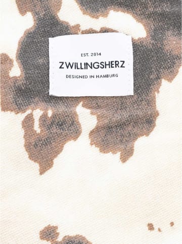 Zwillingsherz Shopper bag w kolorze brązowo-kremowym - 43 x 33 cm