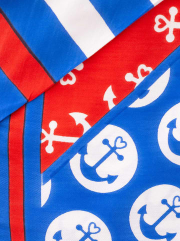 Zwillingsherz Driehoekige doek "Anker-Wellen-Mix" blauw/rood/wit - (L)200 x (B)90 cm