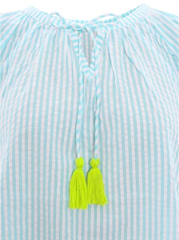 Zwillingsherz Bluse "Neon Streifen" in Hellblau/ Weiß/ Grün