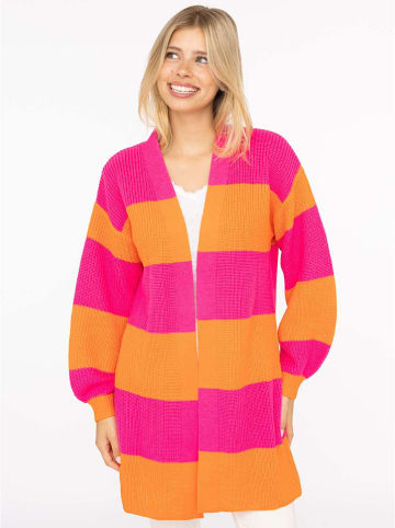 Zwillingsherz Cardigan "Blockstreifen" in Pink/ Orange