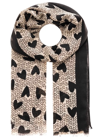 Zwillingsherz Schal in Beige/ Schwarz - (L)180 x (B)60 cm