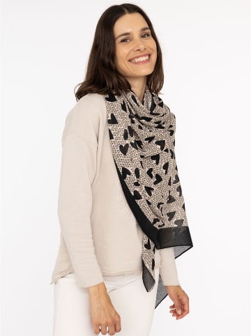 Zwillingsherz Schal in Beige/ Schwarz - (L)180 x (B)60 cm