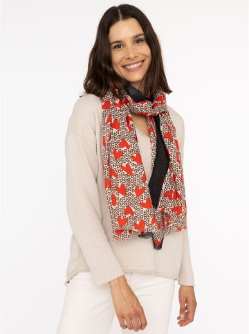 Zwillingsherz Sjaal beige/rood/zwart