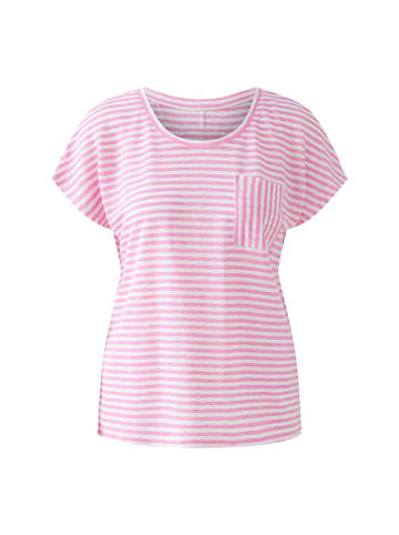 Oui Leinen-Shirt in Rosa/ Weiß