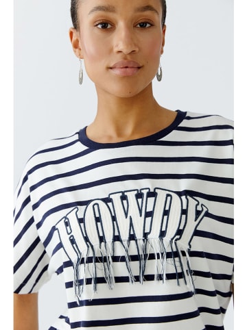 Oui Shirt in Weiß/ Blau