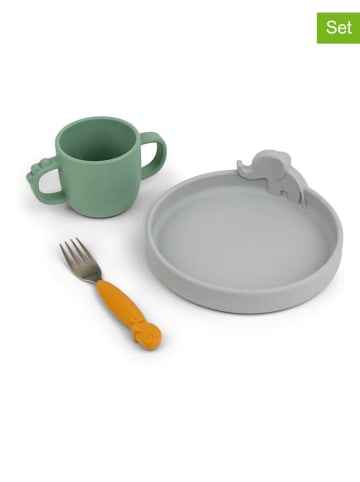 done by deer 3-delige eetleerset "Deer friends" groen/mosterdgeel/grijs