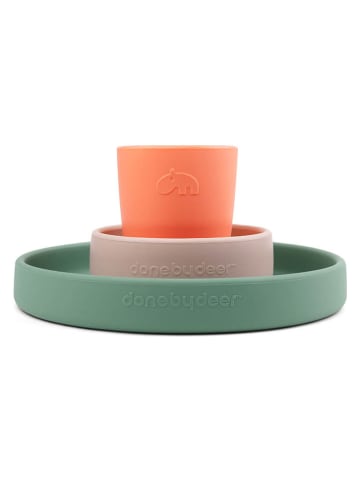 done by deer 3-delige eetleerset "Croco" groen/oranje/lichtroze