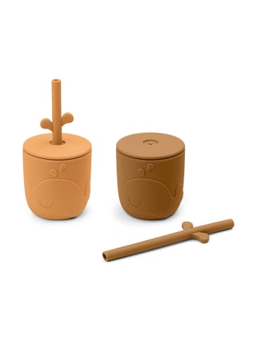 done by deer 2-delige set: bekers met rietje "Wally" lichtbruin - vanaf 12 maanden