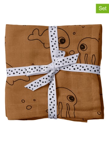 done by deer 2-delige set: gaasdoeken "Sea friends" geel - (L)120 x (B)120 cm