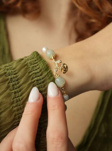 L'Atelier de Gaia Pozłacana bransoletka z jadeitem i perłami