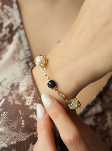 L'Atelier de Gaia Vergulde armband met edelstenen en parels