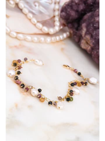 L'Atelier de Gaia Vergulde armband met edelstenen en parels