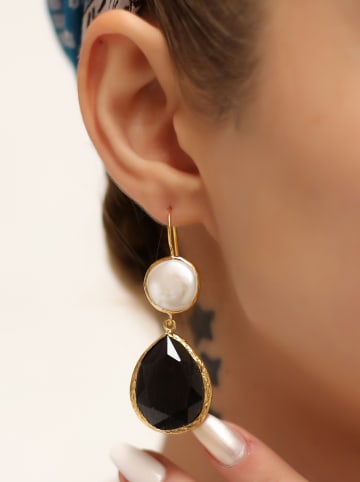 L'Atelier de Gaia Pozłacane kolczyki z perłami i kocim okiem