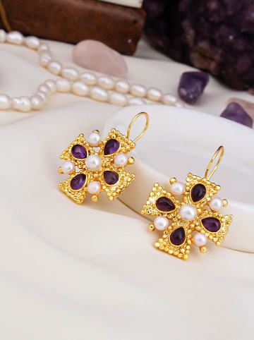 L'Atelier de Gaia Pozłacane kolczyki z ametystami i perłami