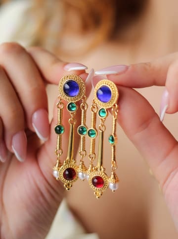 L'Atelier de Gaia Pozłacane kolczyki z kryształami i perłami