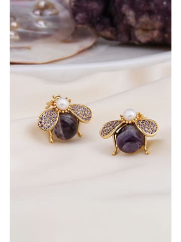 L'Atelier de Gaia Pozłacane kolczyki-wkrętki z ametystami