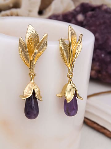 L'Atelier de Gaia Pozłacane kolczyki-wkrętki z ametystami