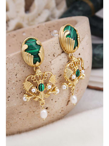 L'Atelier de Gaia Pozłacane kolczyki z malachitami