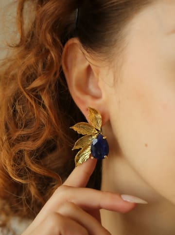 L'Atelier de Gaia Pozłacane kolczyki-wkrętki z szafirem