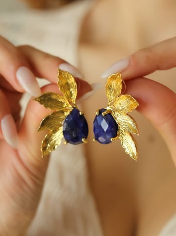 L'Atelier de Gaia Pozłacane kolczyki-wkrętki z szafirem