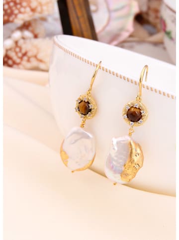 L'Atelier de Gaia Vergulde oorhangers met parels en edelstenen