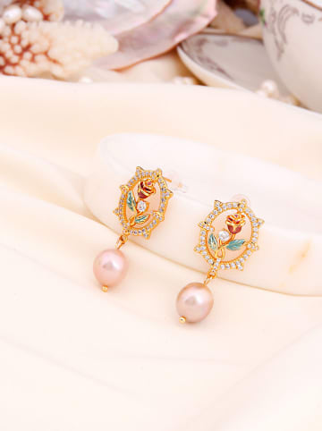 L'Atelier de Gaia Vergulde oorstekers met edelstenen en parels