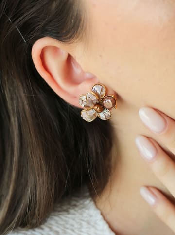 L'Atelier de Gaia Pozłacane kolczyki-wkrętki z kryształami i perłami