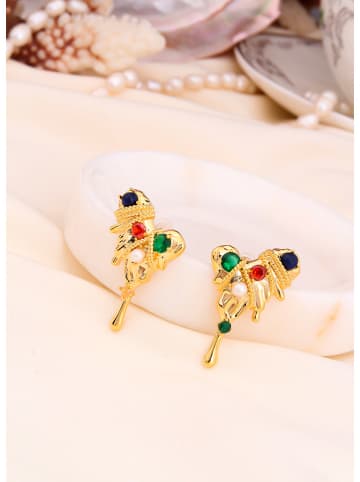 L'Atelier de Gaia Vergulde oorstekers met parels en edelstenen