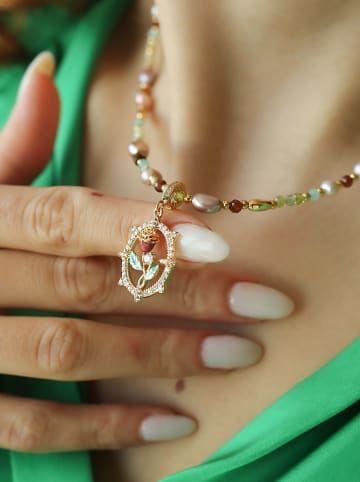 L'Atelier de Gaia Vergold. Halskette mit Schmuckelementen - (L)50 cm
