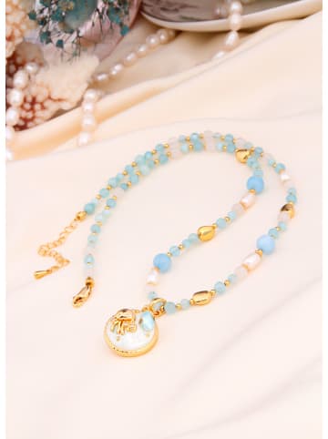 L'Atelier de Gaia Vergulde ketting met edelstenen en parels - (L)50 cm