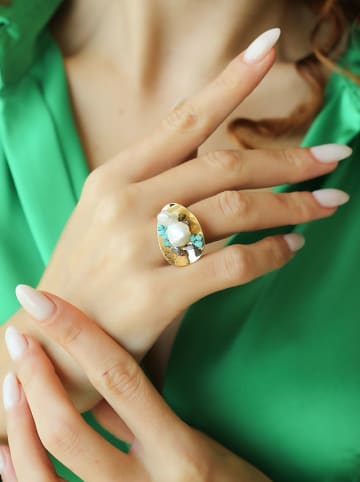 L'Atelier de Gaia Vergold. Ring mit Perle und Edelsteinen