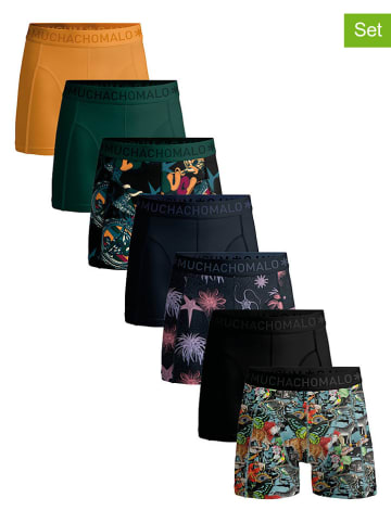 Muchachomalo 7er-Set: Boxershorts in Schwarz/ Dunkelgrün/ Orange