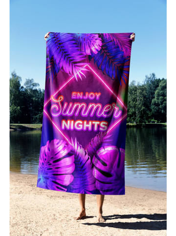 FLORIANE GARDEN Strandtuch "Enjoy Summer Night" in Blau/ Pink