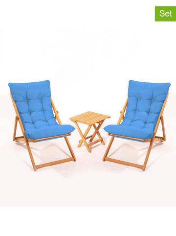 FLORIANE GARDEN 3tlg. Gartenmöbel-Set in Hellbraun/ Blau