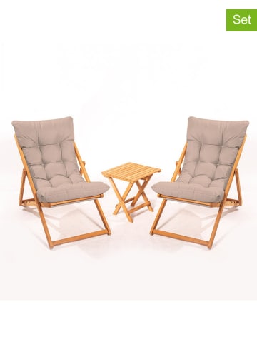 FLORIANE GARDEN 3tlg. Gartenmöbel-Set in Hellbraun/ Beige