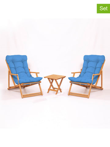 FLORIANE GARDEN 3tlg. Gartenmöbel-Set in Hellbraun/ Blau