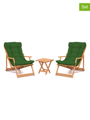 FLORIANE GARDEN 3tlg. Gartenmöbel-Set in Hellbraun/ Grün