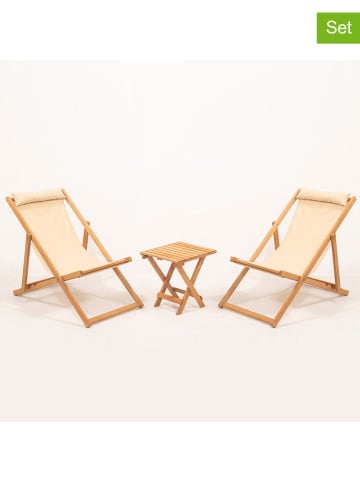FLORIANE GARDEN 3tlg. Gartenmöbel-Set in Creme/ Hellbraun