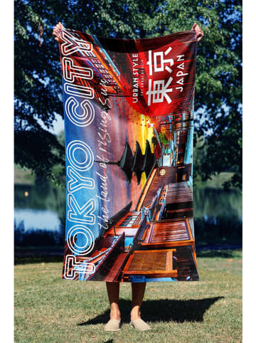 FLORIANE GARDEN Strandlaken "Tokyo Rising Sun" rood/lichtblauw