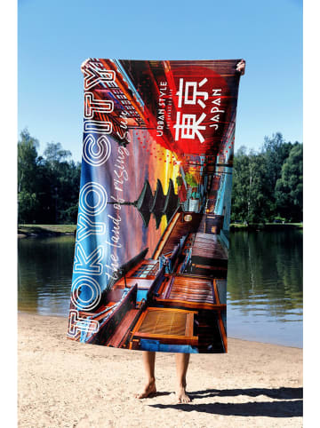 FLORIANE GARDEN Strandtuch "Tokyo Rising Sun" in Rot/ Hellblau