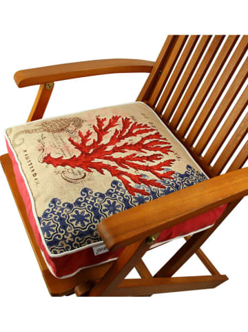 FLORIANE GARDEN Stoelkussen beige/rood/donkerblauw