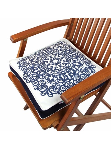 FLORIANE GARDEN Stuhlkissen in Weiß/ Dunkelblau