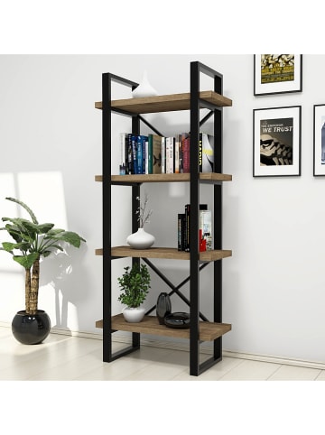 Scandinavia Concept Bücherregal "Alaro" in Walnuss/ Schwarz - (B)66 x (H)150 x (T)32 cm