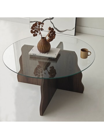 Scandinavia Concept Couchtisch "Butterfly" in Braun/ Transparent - (H)40 x Ø 75 cm 