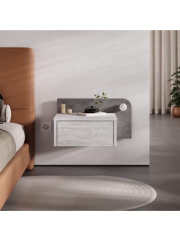 Scandinavia Concept Nachttisch "Dotta" in Grau/ Weiß - (B)52 x (H)28 x (T)30 cm