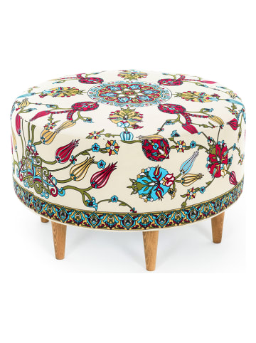 Scandinavia Concept Fußbank "Rimini" in Creme/ Rot/ Blau - (B)65 x (H)40 x (T)65 cm