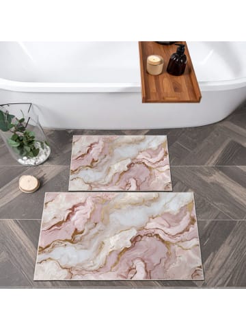 Elizabed 2er-Set: Badvorleger in Beige/ Rosa