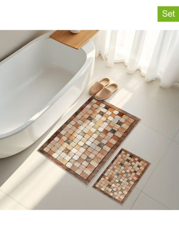 Elizabed 2-delige set: badmatten lichtbruin/oranje