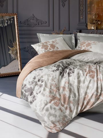 Elizabed Satin-Bettwäsche-Set in Hellgrau/ Hellbraun